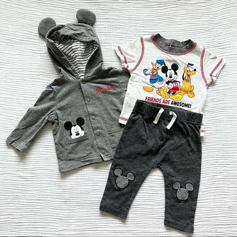 Disney Baby 6M Shirt, Pants, and Hooded Cardigan Outfit Bundle